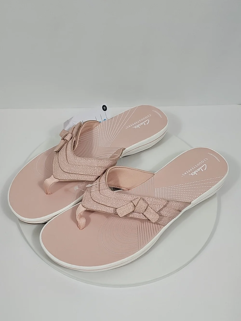 NWT Clarks Cloudsteppers Cushion Soft Bow Thong Sandals Blush Pink 12